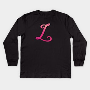 Letter L Monogram, Pink Color Personalized Design Kids Long Sleeve T-Shirt